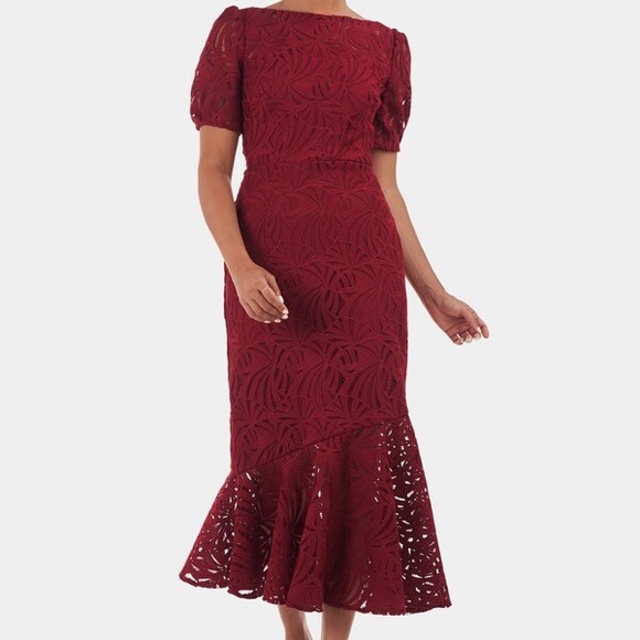 Kay Unger dress Zoey Lace Tea Length crimson size 14 - Picture 1 of 4